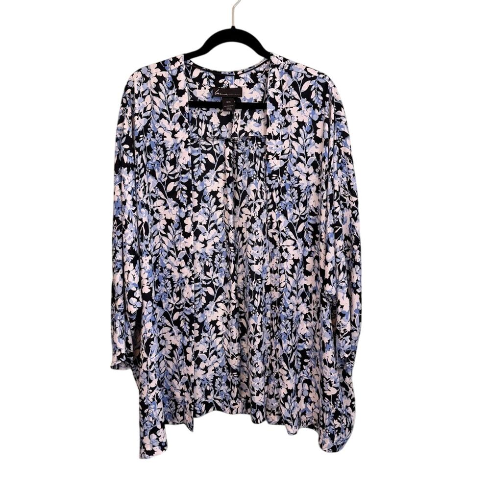 Lane Bryant Kimono Womens Size 18/20 Blue Floral Print Open Front 3/4 Sleeve‎